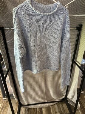 Free People Pale Blue Chunky Knit Crewneck Sweater